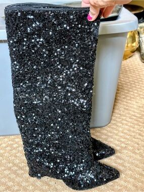 a new day Black Sequined Over-the-Knee Boots